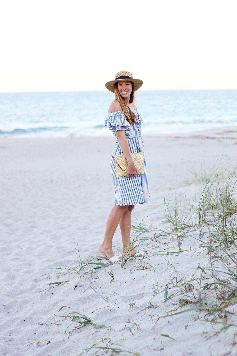 how to style an off the shoulder striped dress