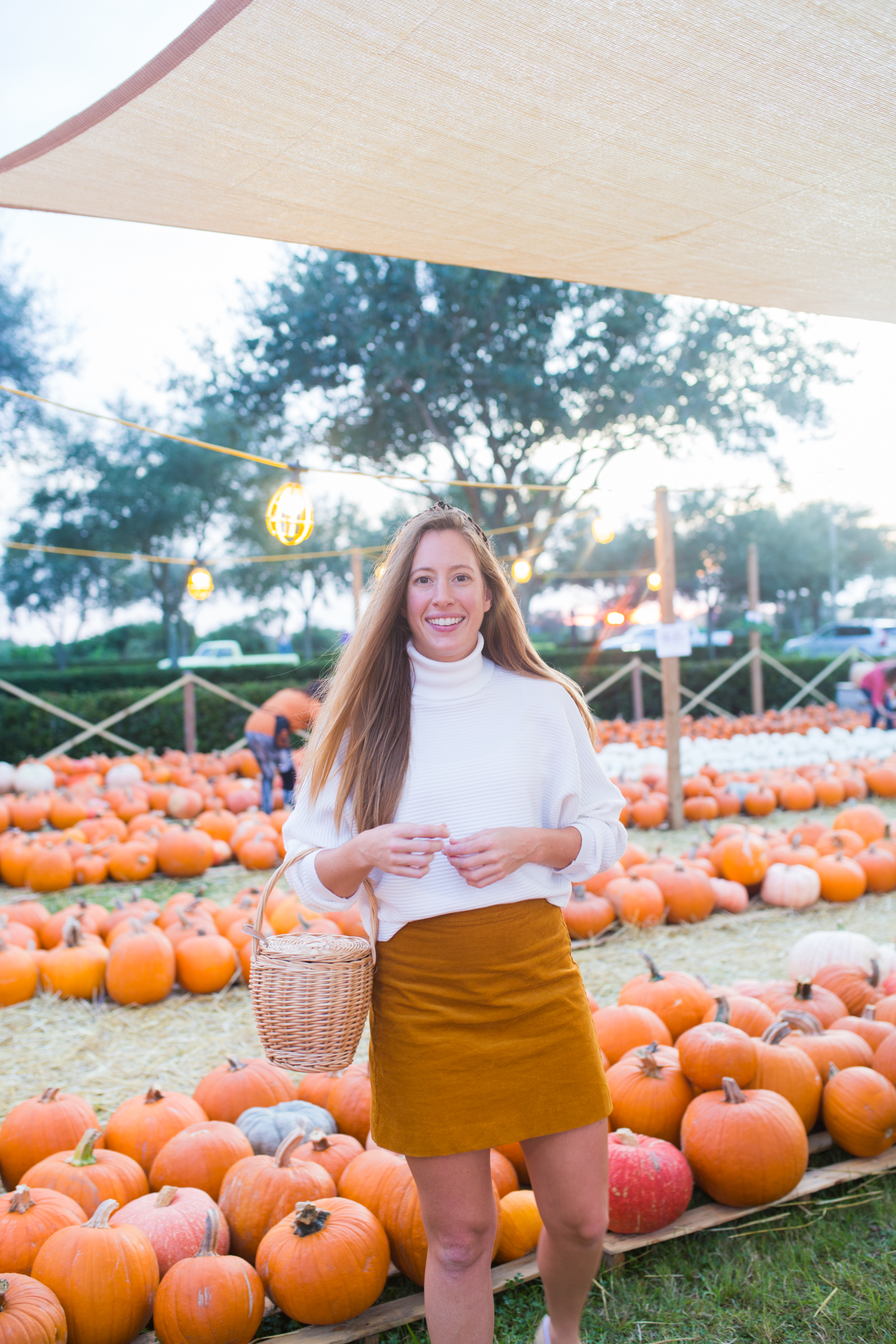 Fall Transition Outfit / Warm Weather Fall Outfits / Fall Outfits for Hot Weather / Florida Fall Outfits Women / Leopard Scrunchie / Corduroy Skirt / Knit Sweater / Sunshine Style - Florida Fashion Blogger By Katie 